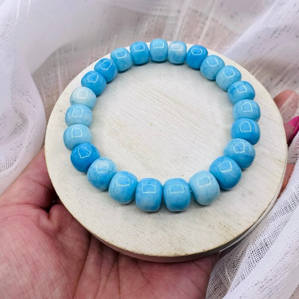 Blue Ombre Beaded Stretch Bracelet | Chunky Statement Elastic Bracelet